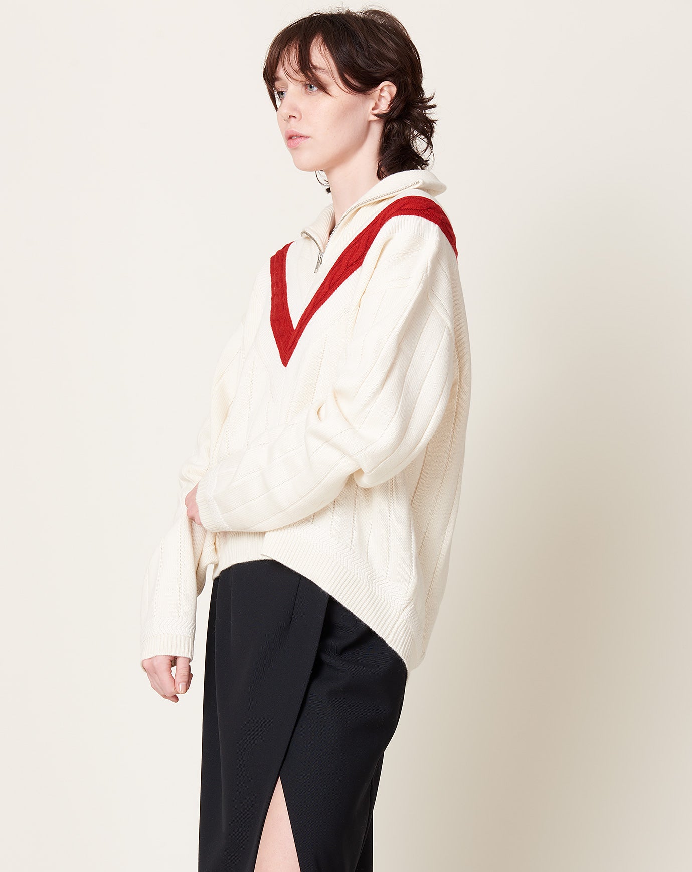 Kallmeyer Josie Layered Sweater in Ivory & Red