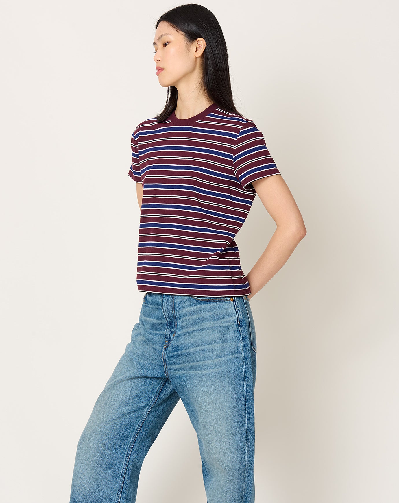 Kallmeyer Kenzie T-Shirt in Bordeaux Multi Stripe