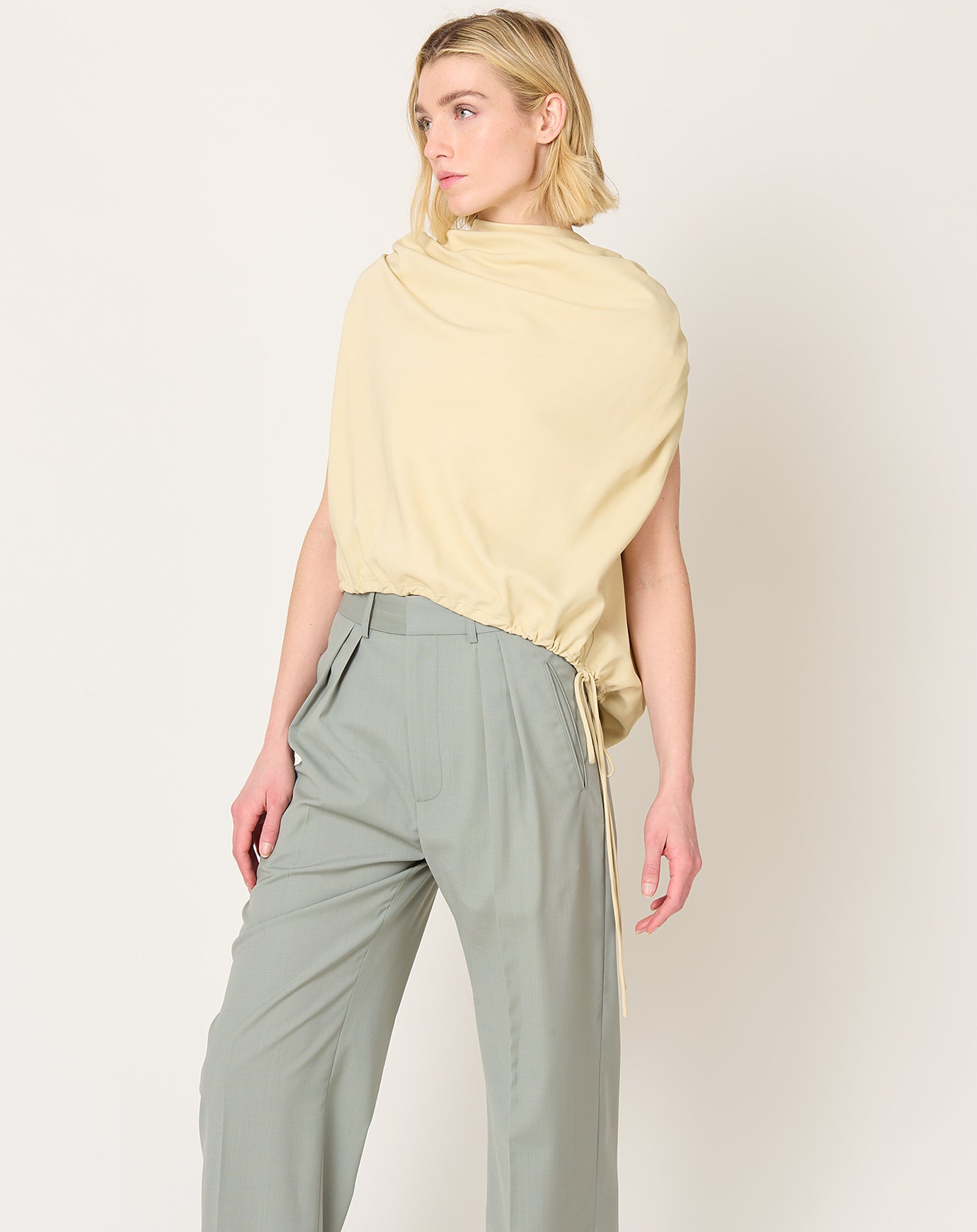 Kallmeyer Naia Draped Top in Parchment Crepe