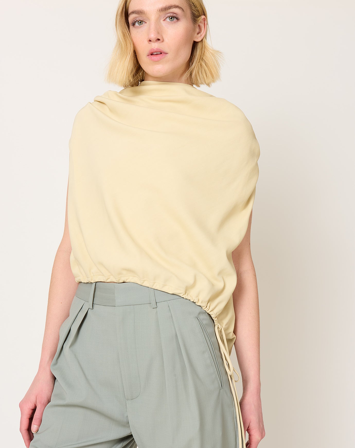 Kallmeyer Naia Draped Top in Parchment Crepe