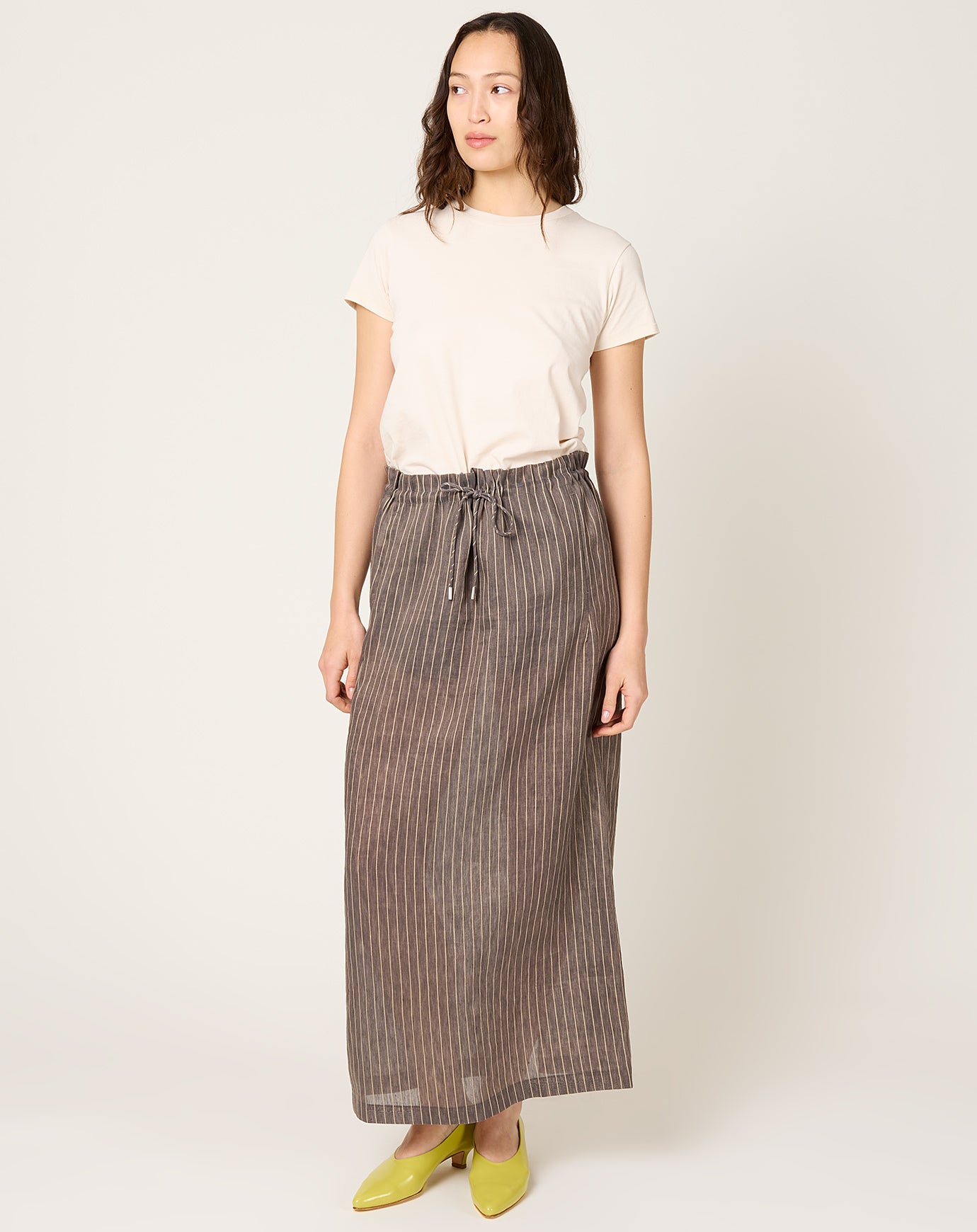Kallmeyer Regina Drawstring Skirt in Linen Stripe