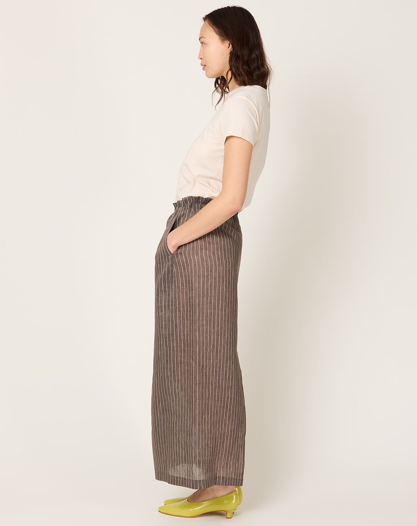 Kallmeyer Regina Drawstring Skirt in Linen Stripe