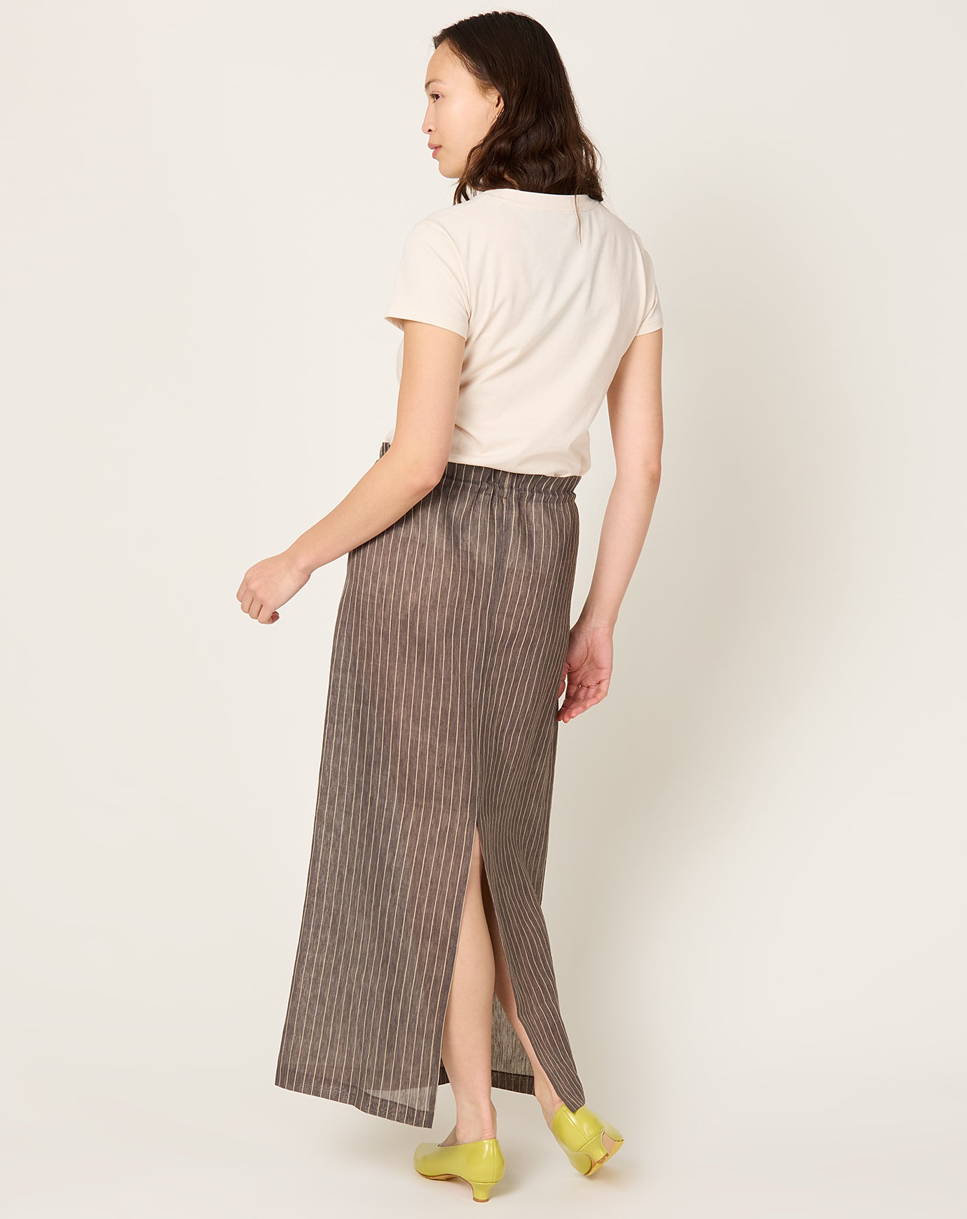 Kallmeyer Regina Drawstring Skirt in Linen Stripe
