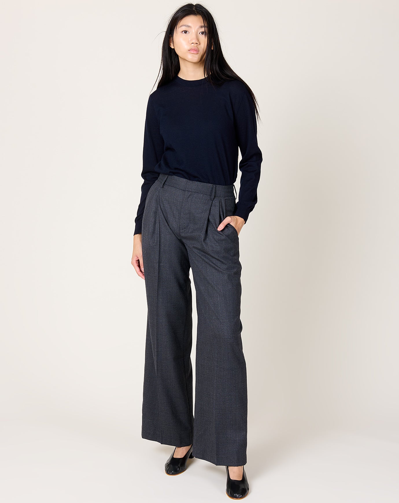 Kallmeyer Roxana Low Rise Trouser in Navy Houndstooth