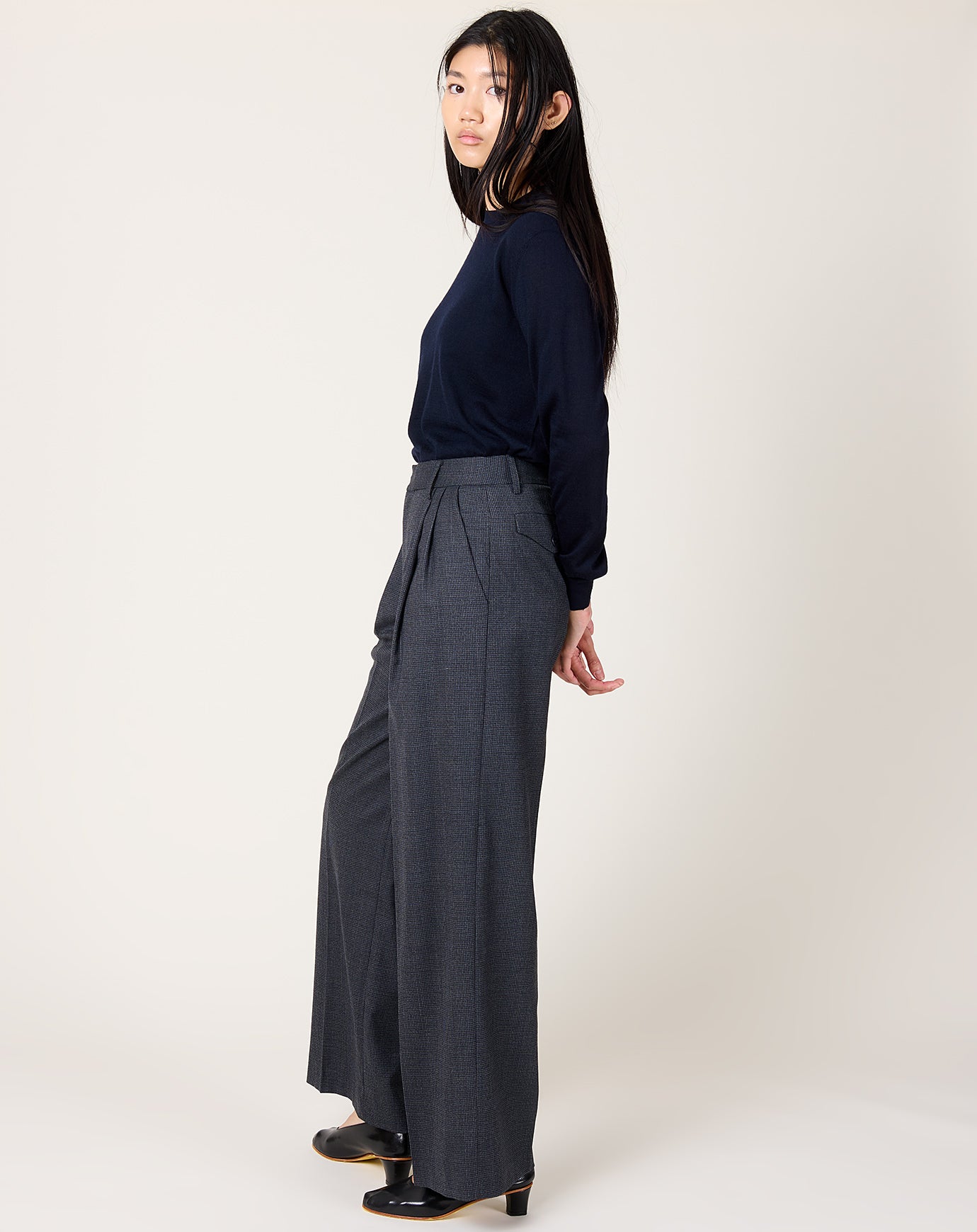 Kallmeyer Roxana Low Rise Trouser in Navy Houndstooth
