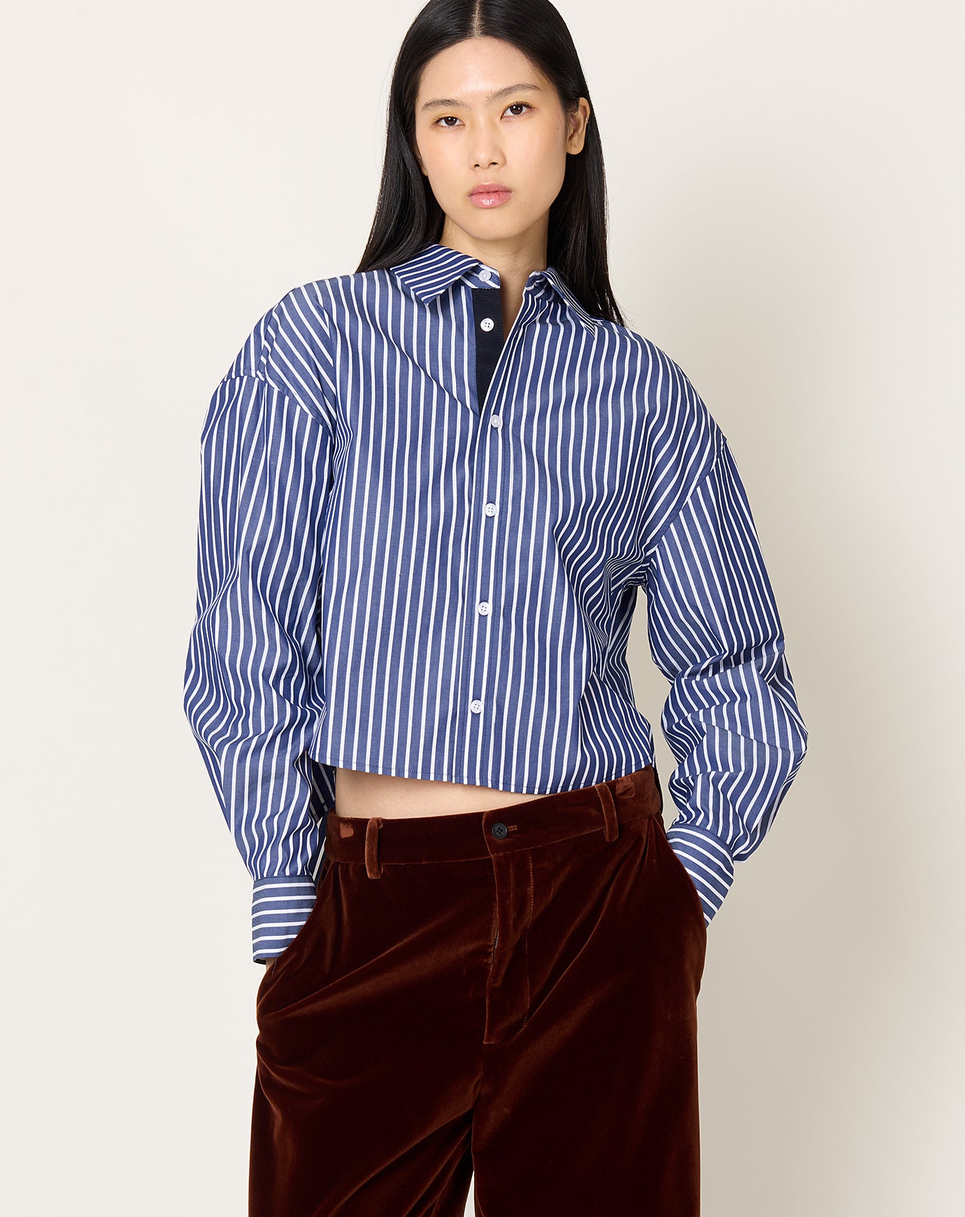 Kallmeyer Tegan Button Down in Indigo Stripe