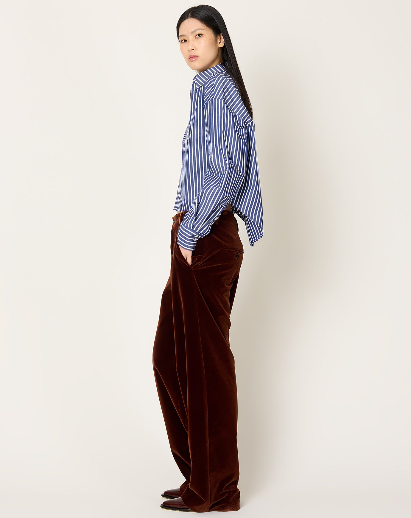 Kallmeyer Tegan Button Down in Indigo Stripe