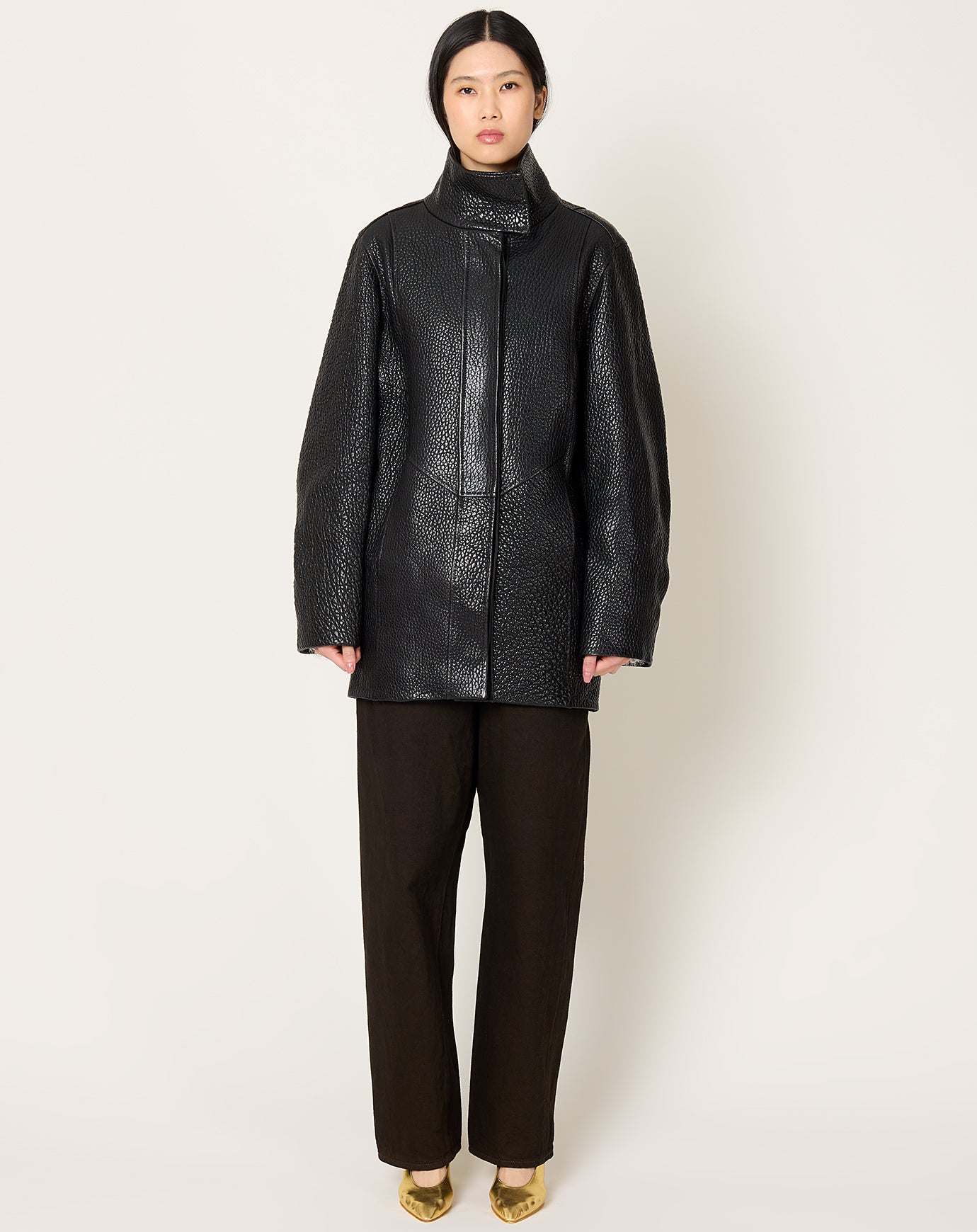 Kallmeyer Willow Leather Car Coat in Black
