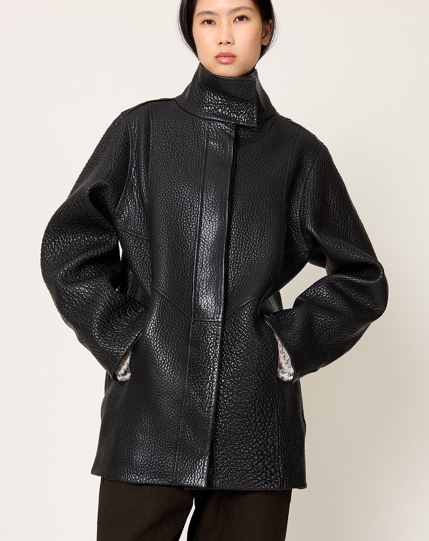 Kallmeyer Willow Leather Car Coat in Black