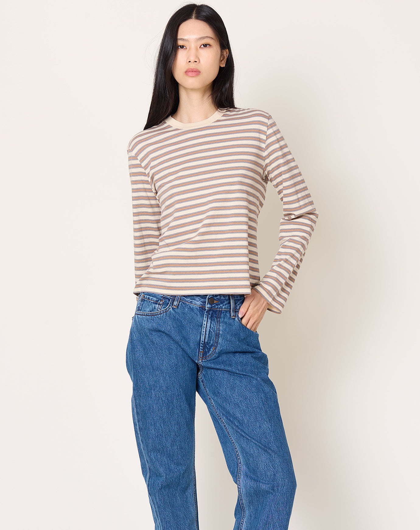 Kallmeyer Wynn Long Sleeve T Shirt in Apricot Stripe