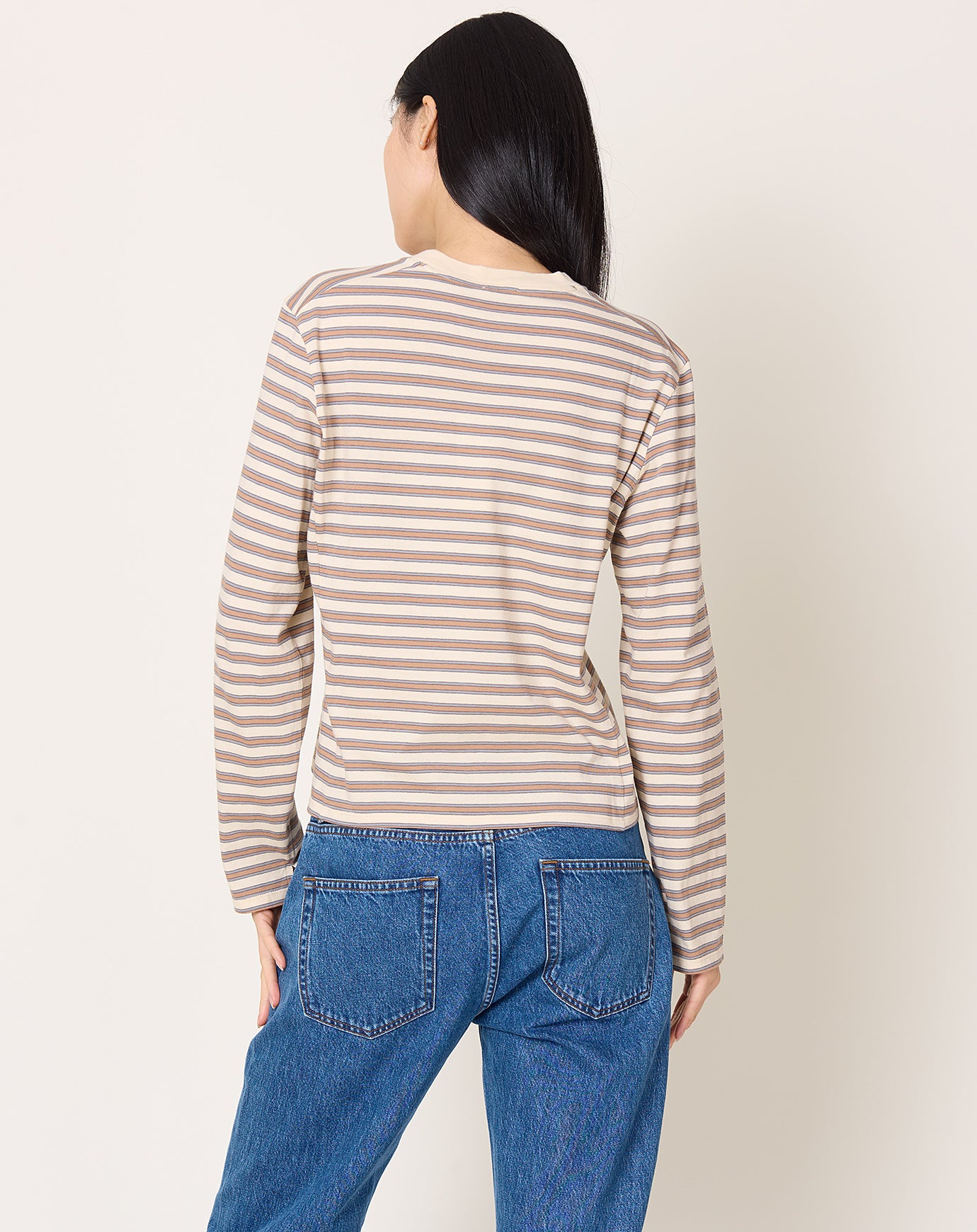 Kallmeyer Wynn Long Sleeve T Shirt in Apricot Stripe