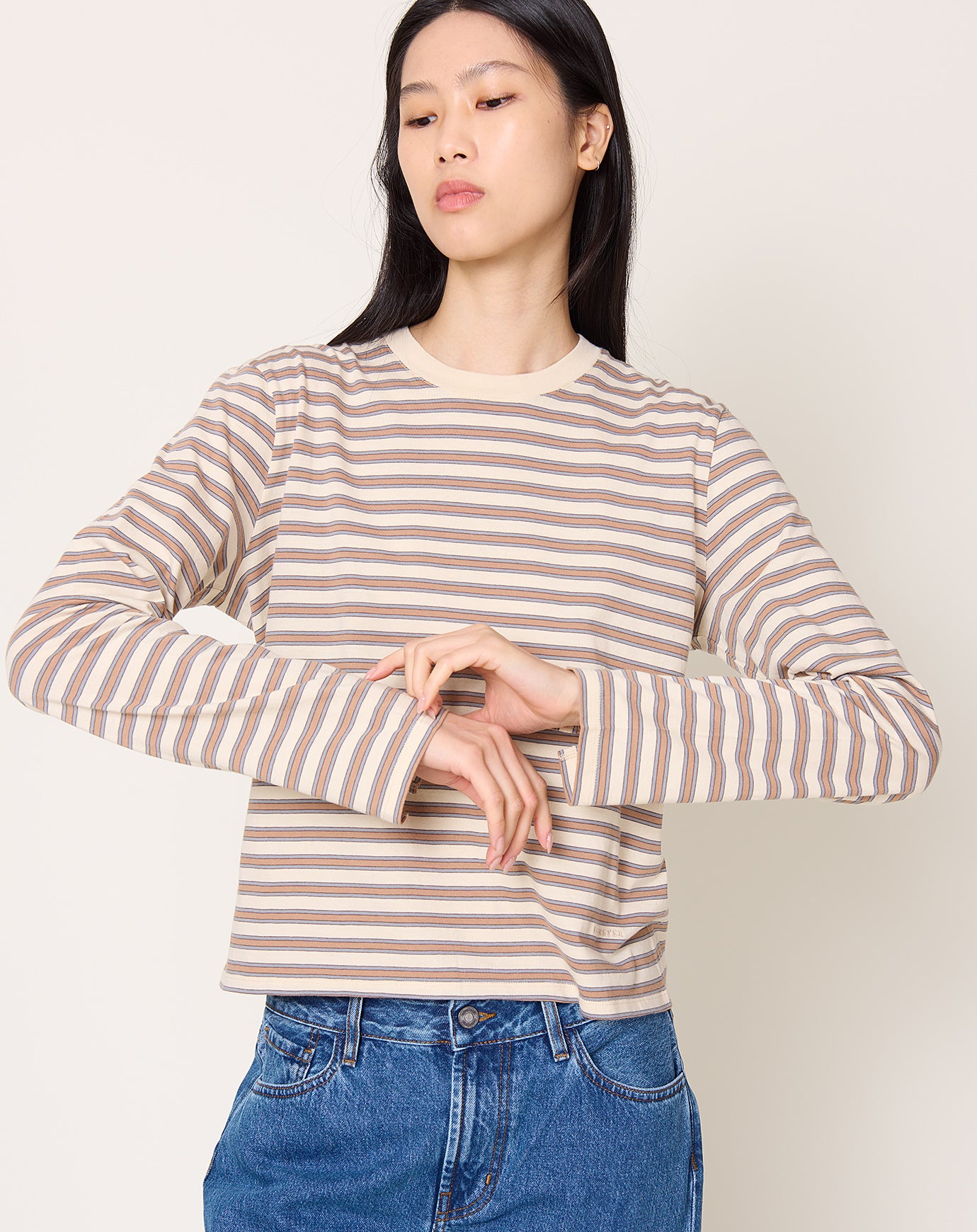 Kallmeyer Wynn Long Sleeve T Shirt in Apricot Stripe