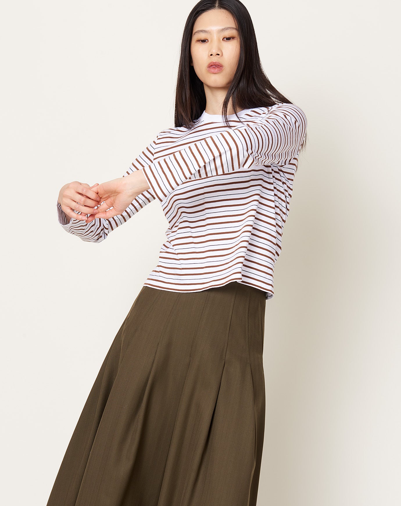 Kallmeyer Wynn Long Sleeve T Shirt in Espresso Stripe