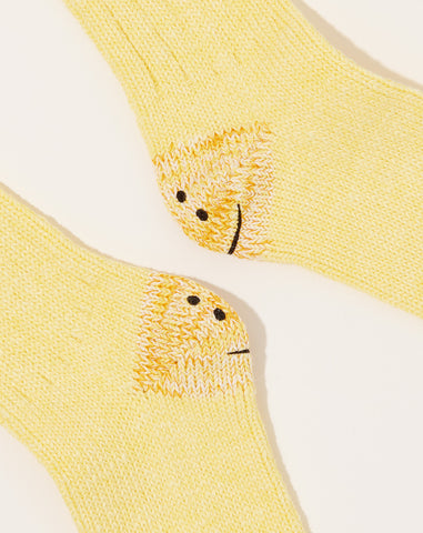 56 Yarns 3x1 Rib RAINBOWY HAPPY HEEL Socks in Yellow