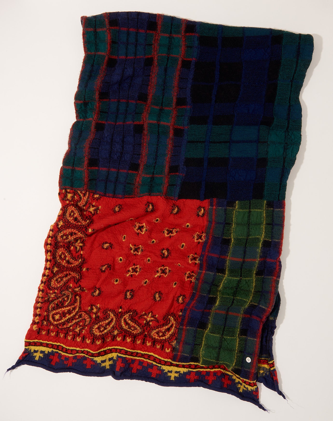 Kapital Fulling Wool Scarf (TARTAN CHECK BANDANA PATCH) in Red