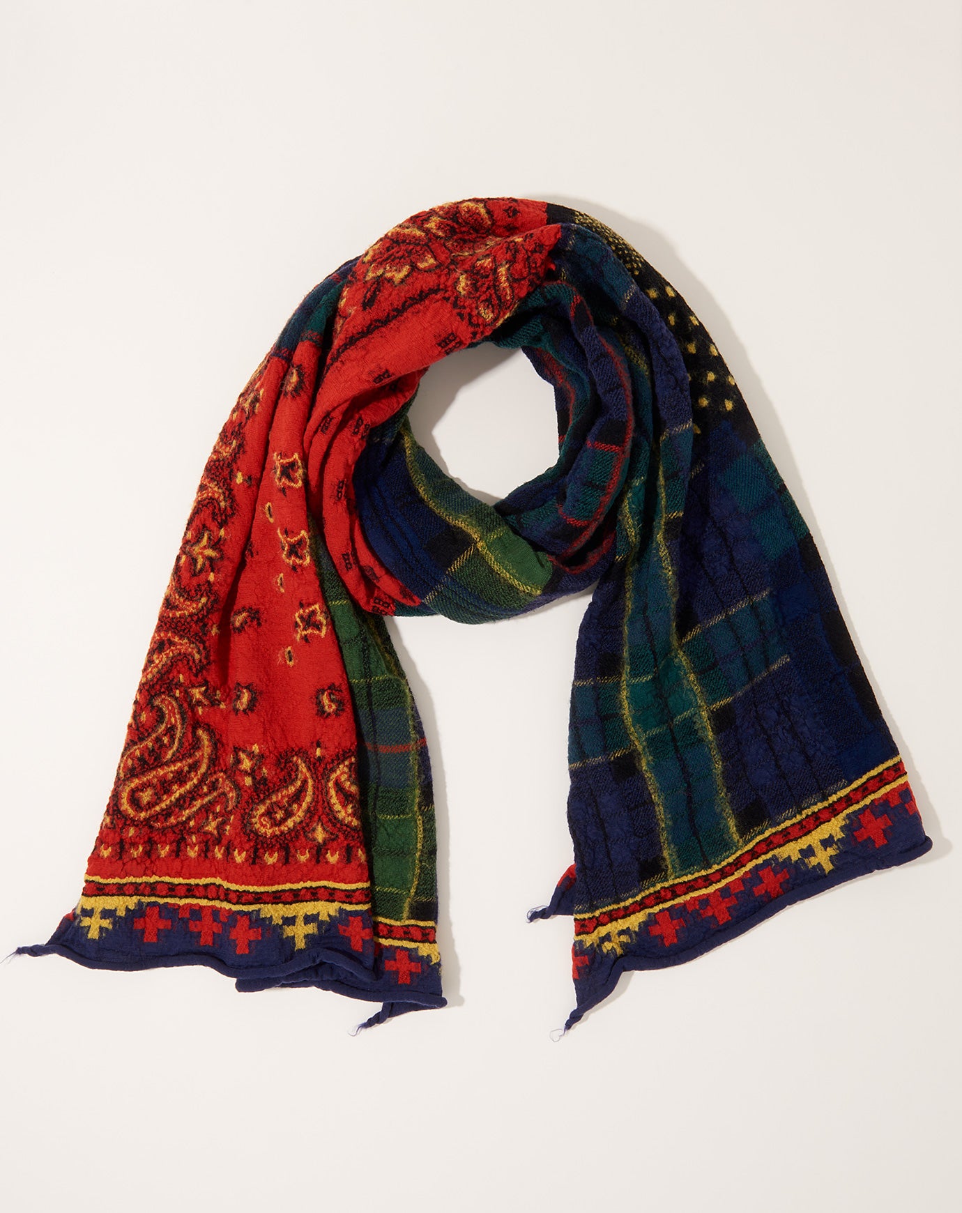 Kapital Fulling Wool Scarf (TARTAN CHECK BANDANA PATCH) in Red