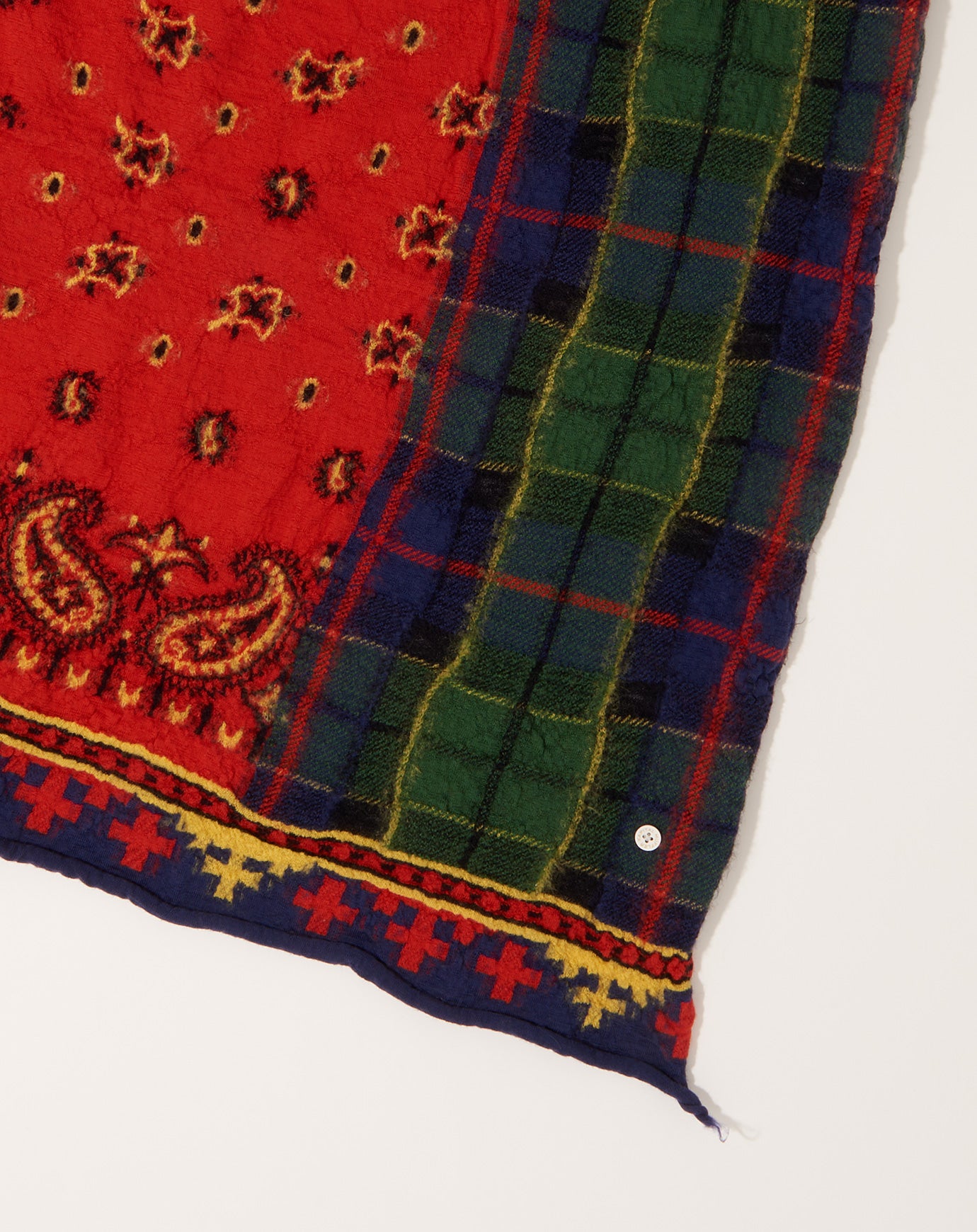 Kapital Fulling Wool Scarf (TARTAN CHECK BANDANA PATCH) in Red