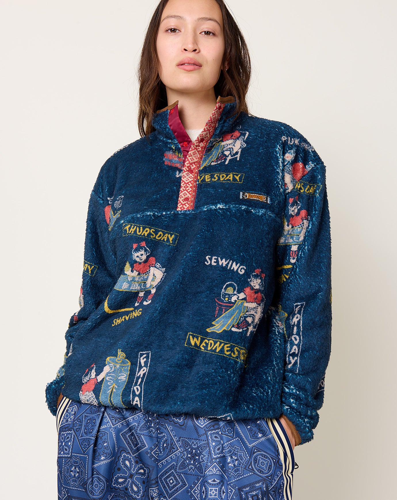 Kapital KOUNTRY CALENDAR Fleece Pullover in Navy