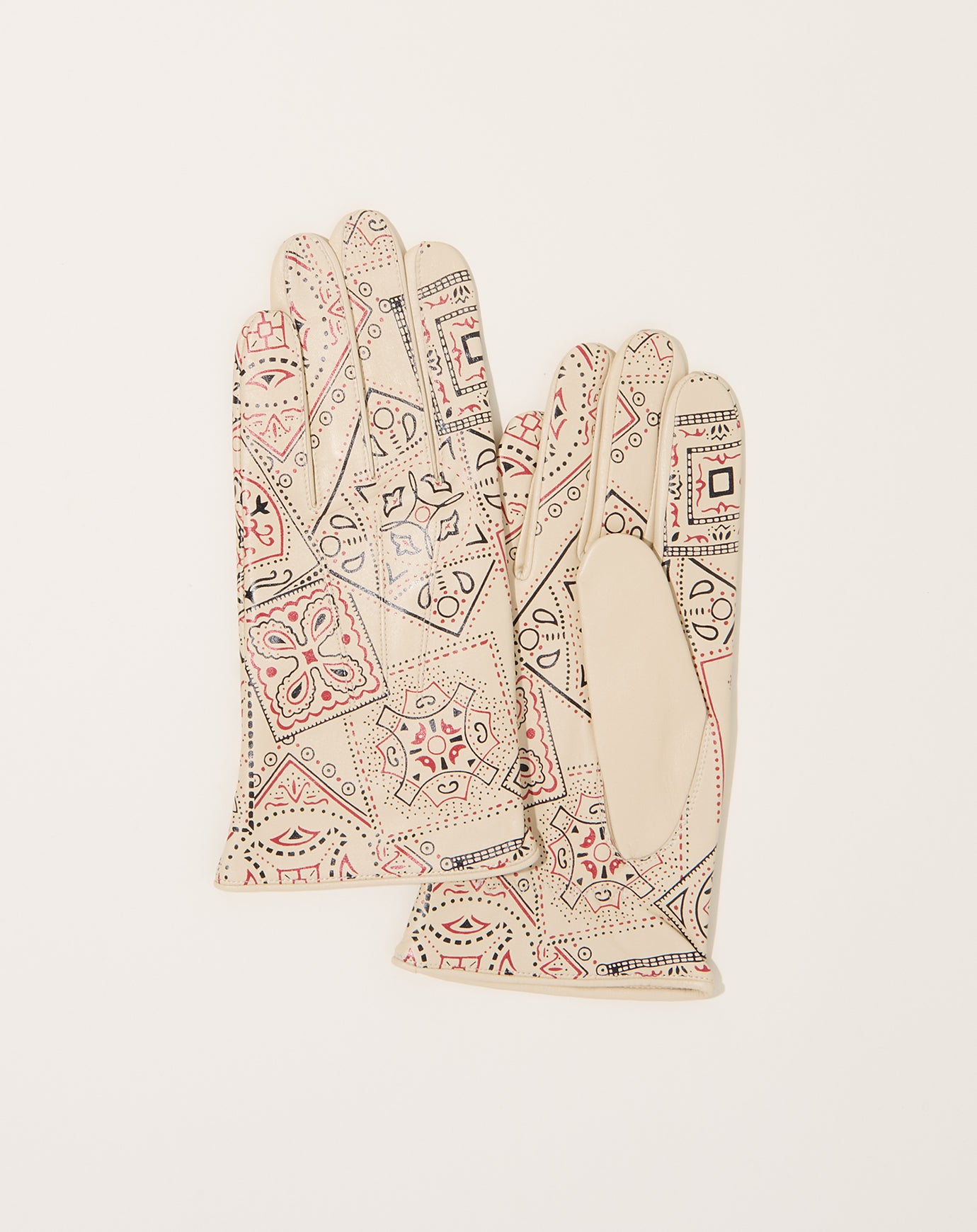 Kapital Leather COOKIE Bandanna Gloves in Ecru
