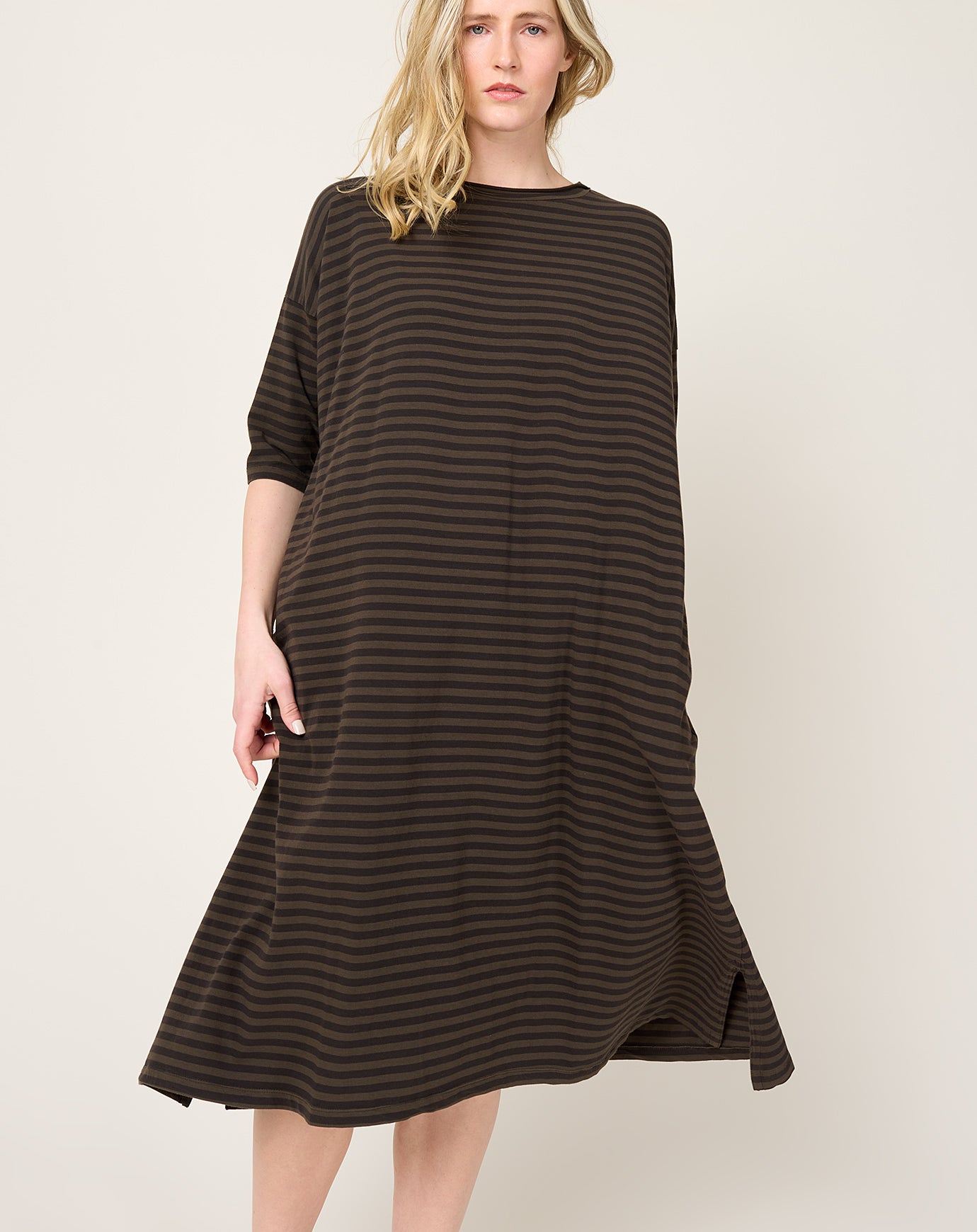 Labo.Art Striped Rame Dress in Maron