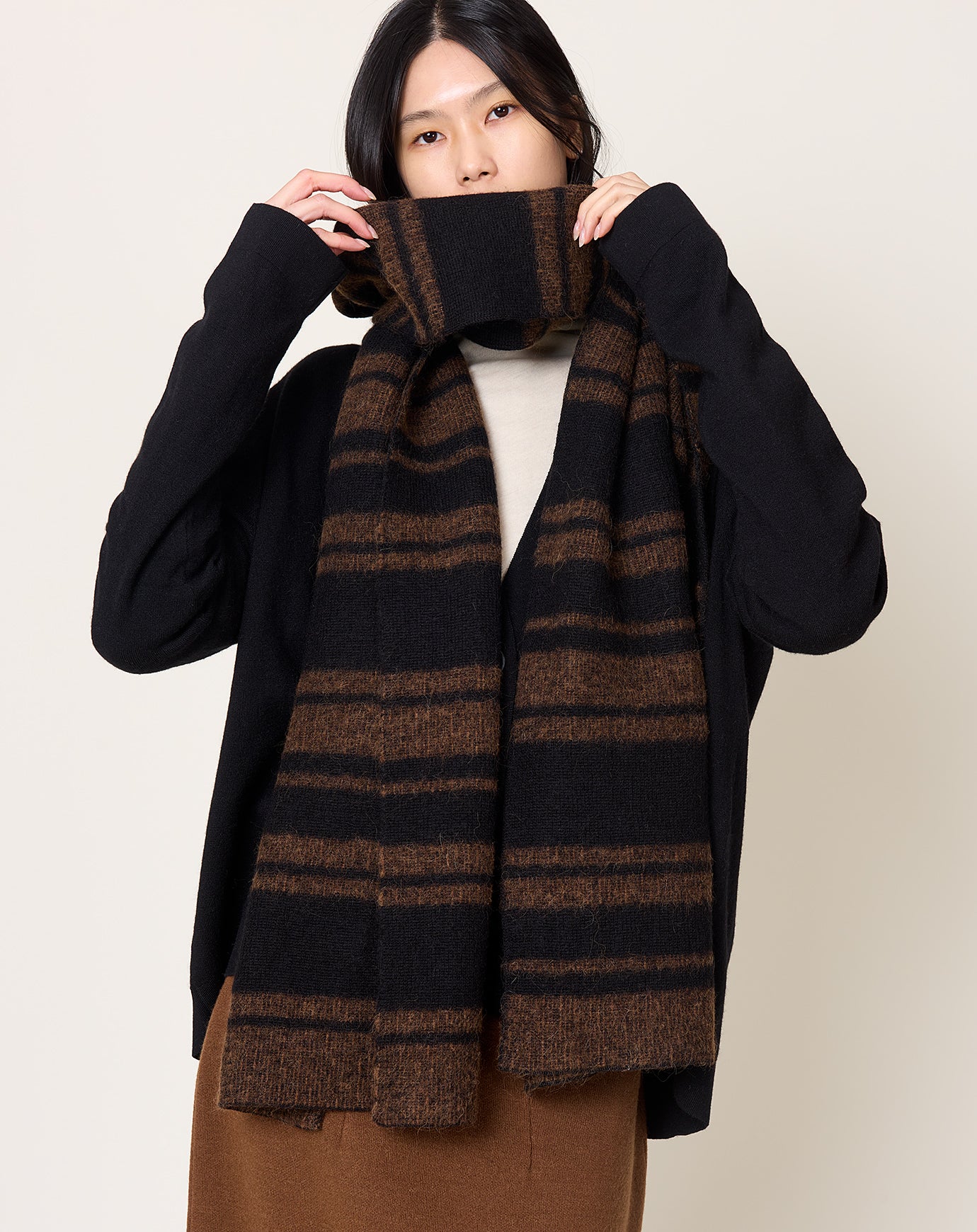 Lauren Manoogian Banded Scarf in Rust Marl & Black
