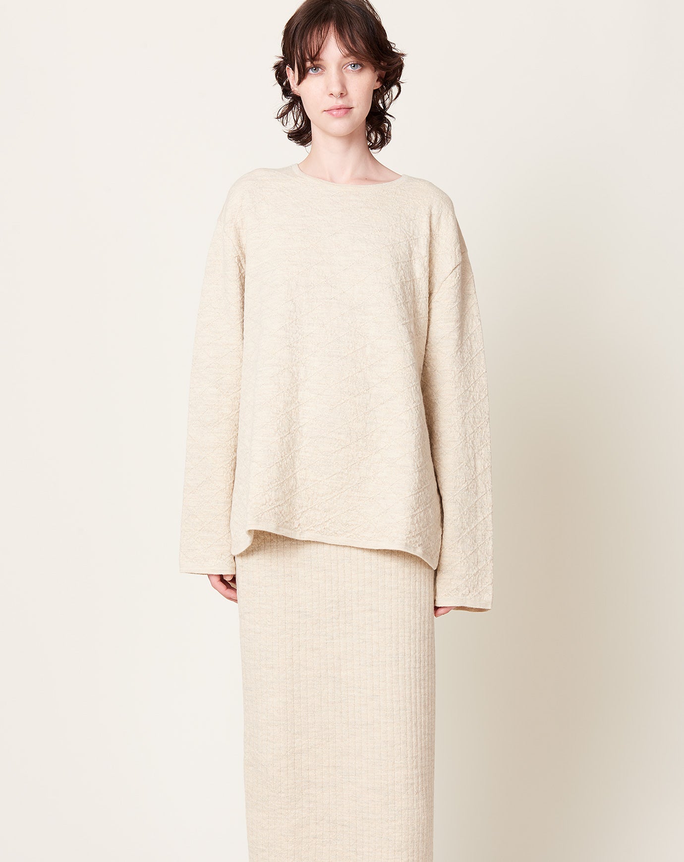 Lauren Manoogian Diamond Quilt Pullover in Ecru