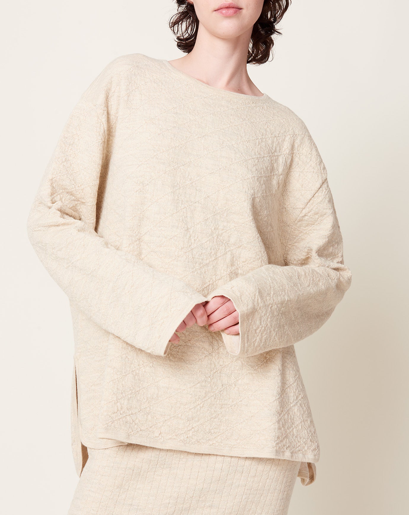 Lauren Manoogian Diamond Quilt Pullover in Ecru