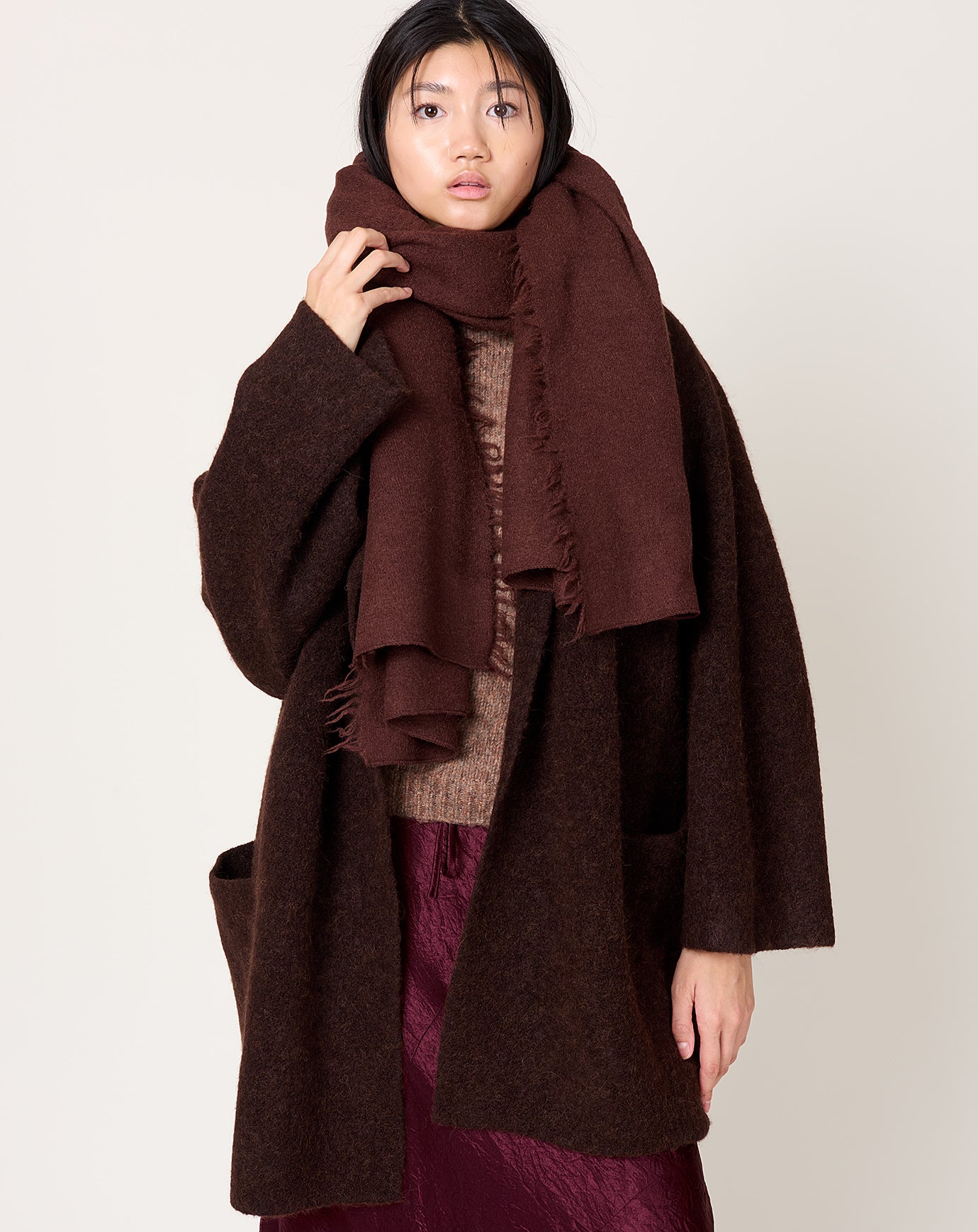 Lauren Manoogian Felt Fringe Scarf in Merlot