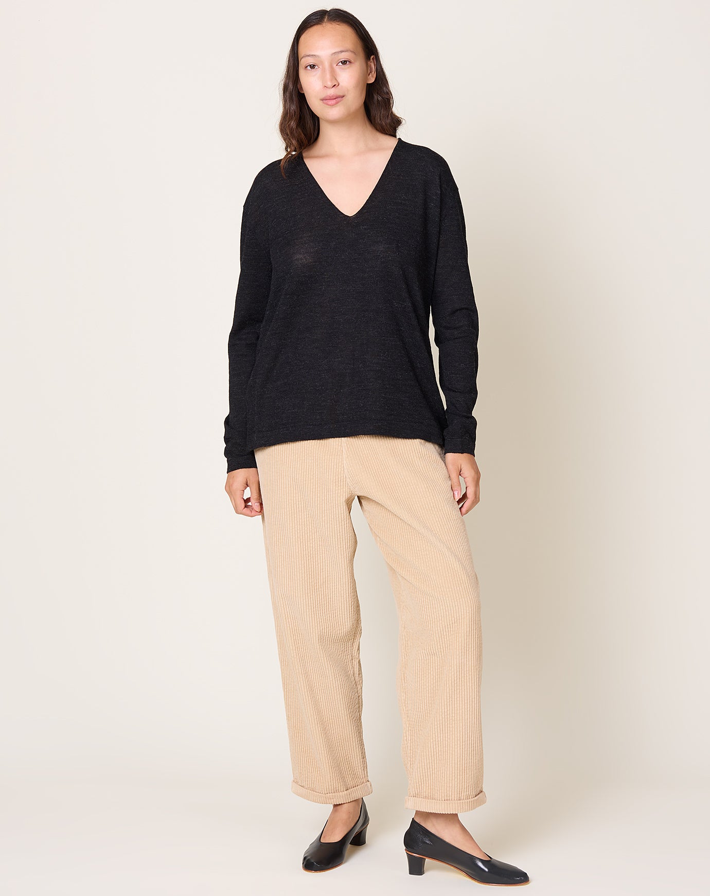 Lauren Manoogian Fine Low V Neck in Black Melange
