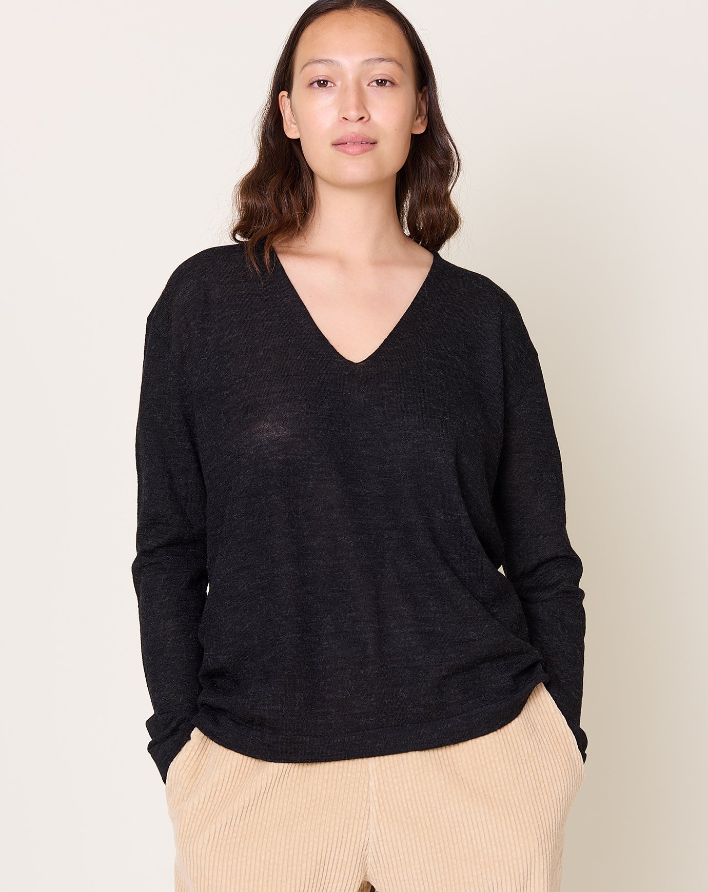 Lauren Manoogian Fine Low V Neck in Black Melange
