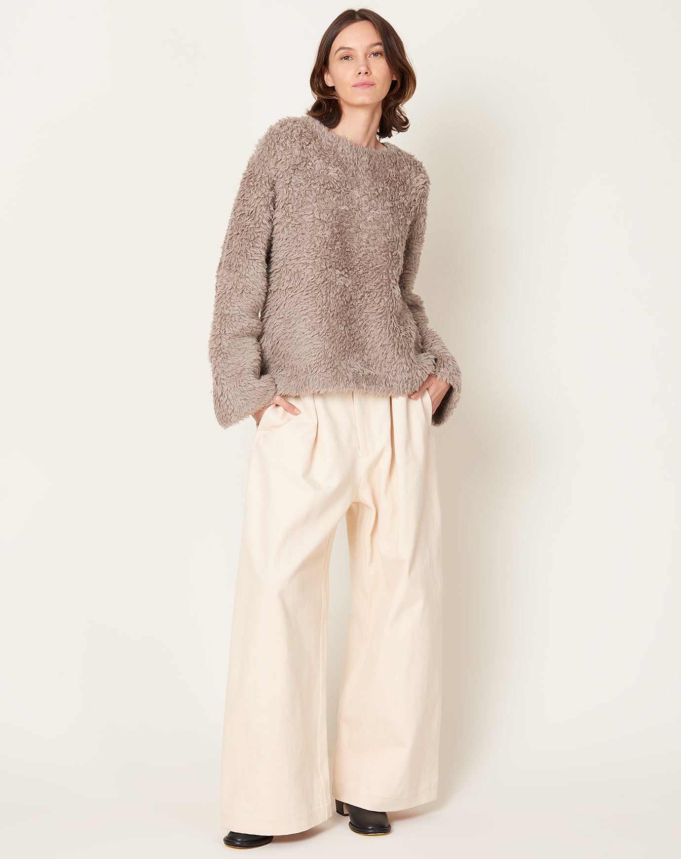 Lauren Manoogian Handknit Fur Crewneck in Taupe