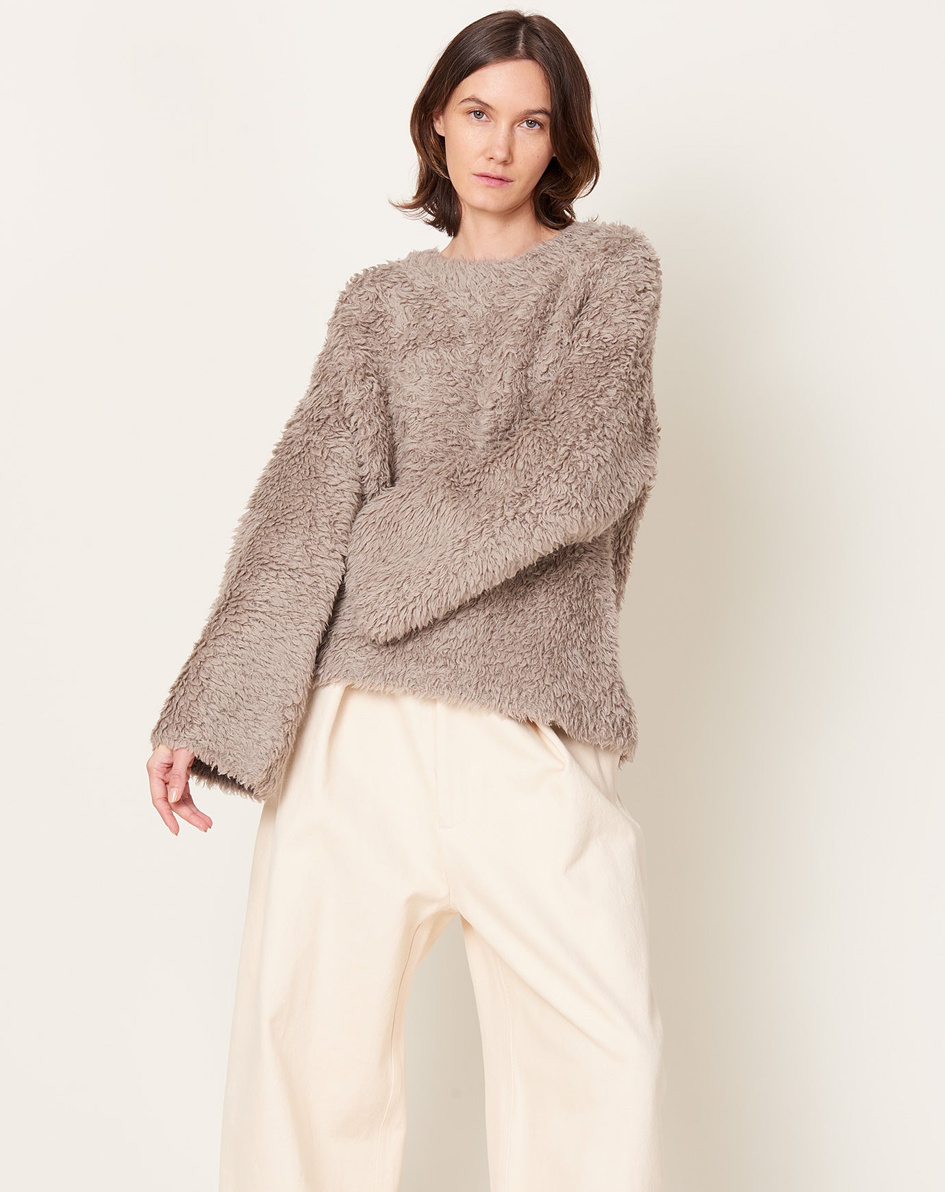 Lauren Manoogian Handknit Fur Crewneck in Taupe