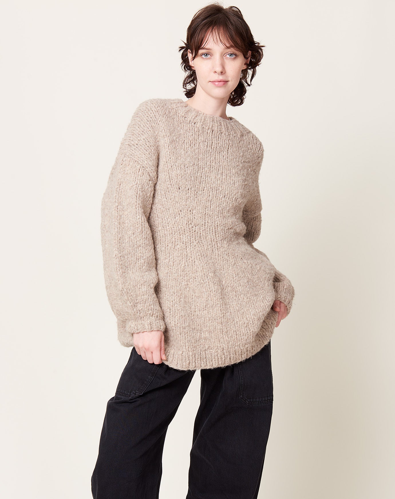 Lauren Manoogian Handknit Peplum Pullover in Dust