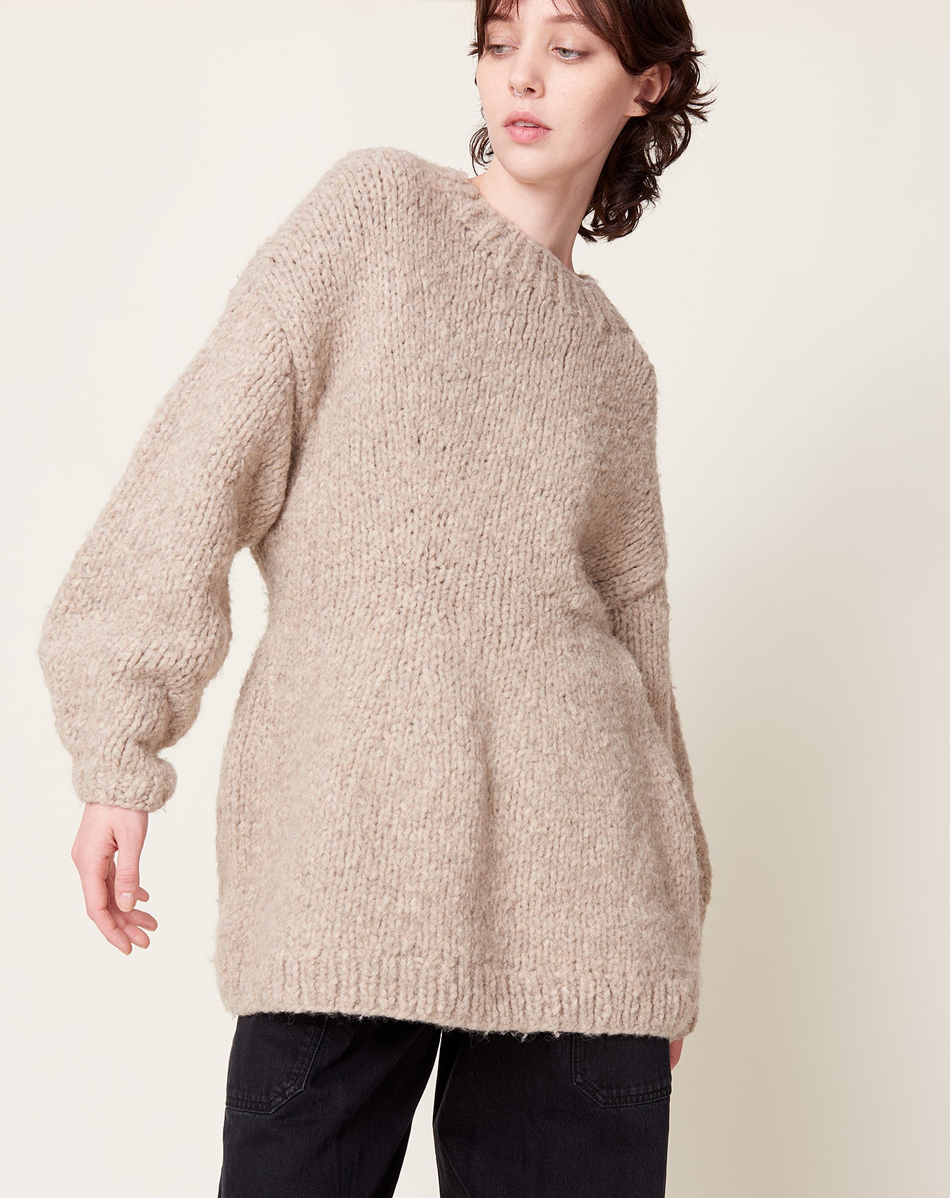 Lauren Manoogian Handknit Peplum Pullover in Dust