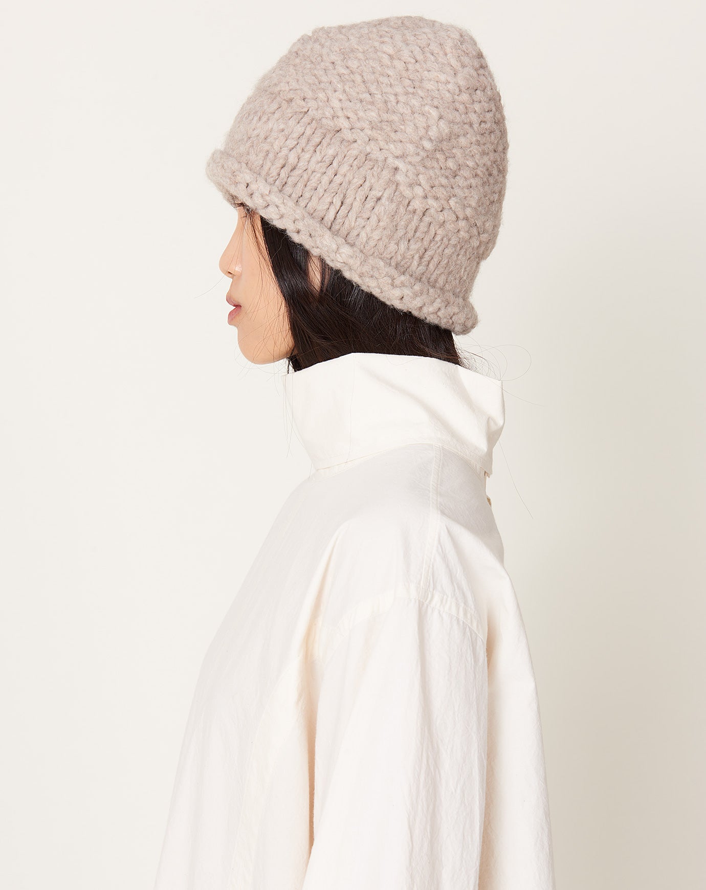 Lauren Manoogian Handknit Purl Roll Hat in Dust