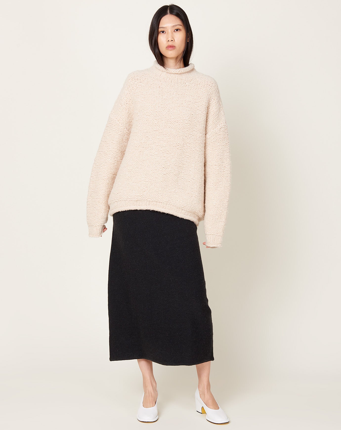 Lauren Manoogian Handknit Purl Rollneck in Alabaster