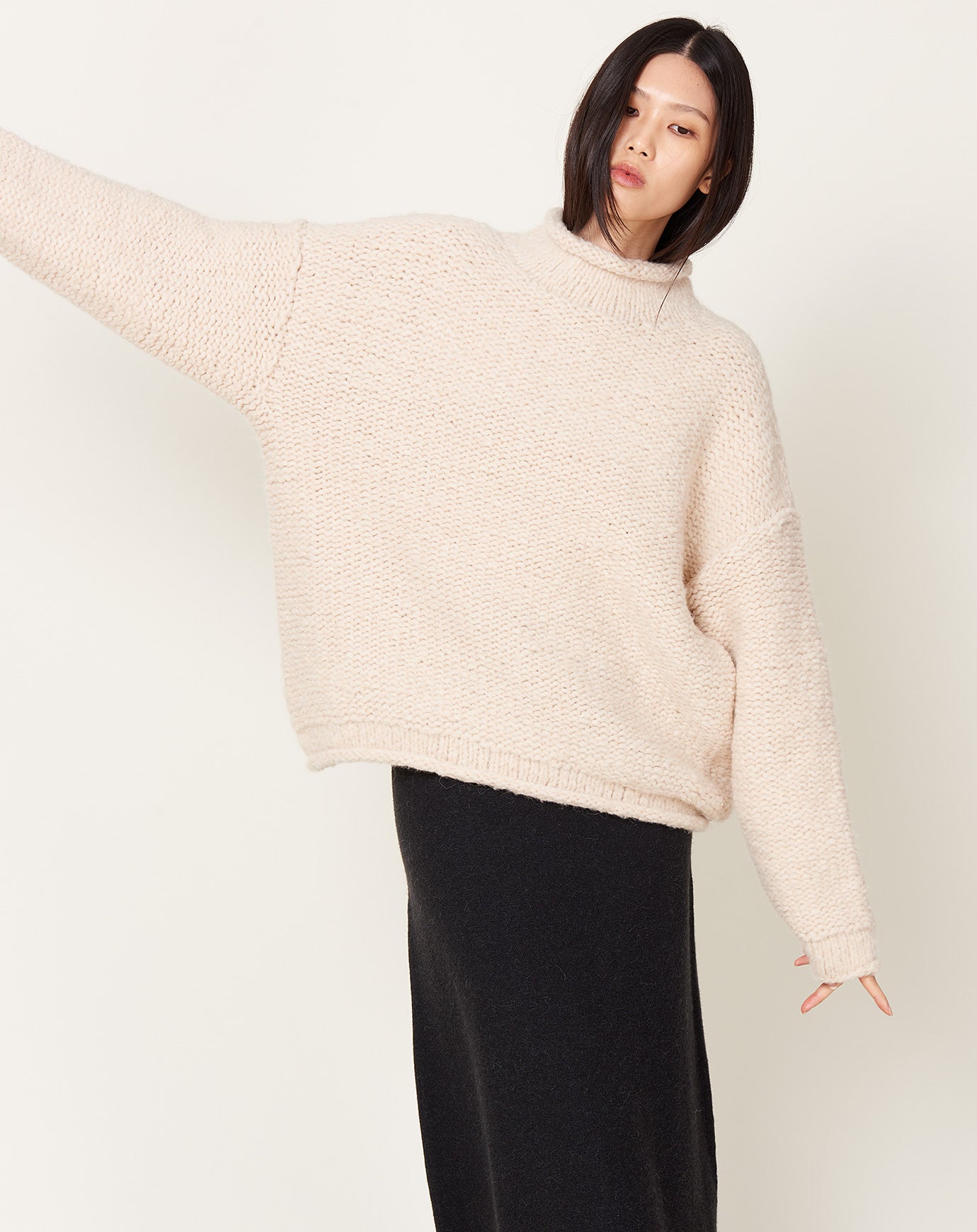 Lauren Manoogian Handknit Purl Rollneck in Alabaster