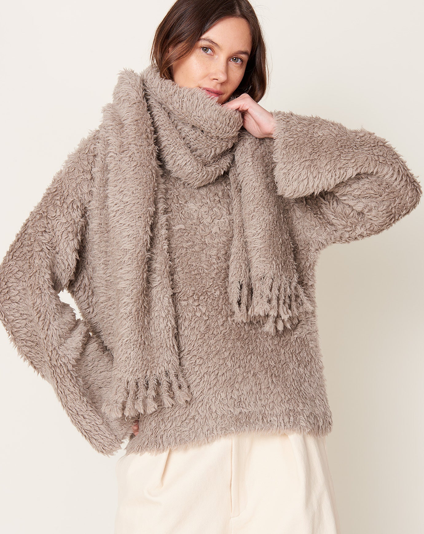 Lauren Manoogian Handwoven Fur Wrap in Taupe