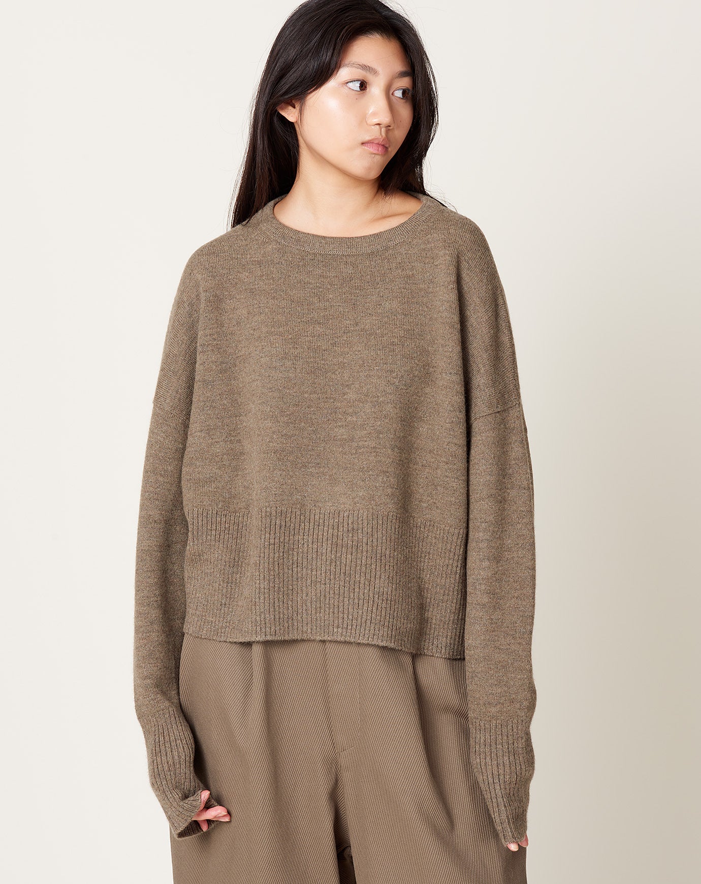 High Waist Crewneck in Mushroom