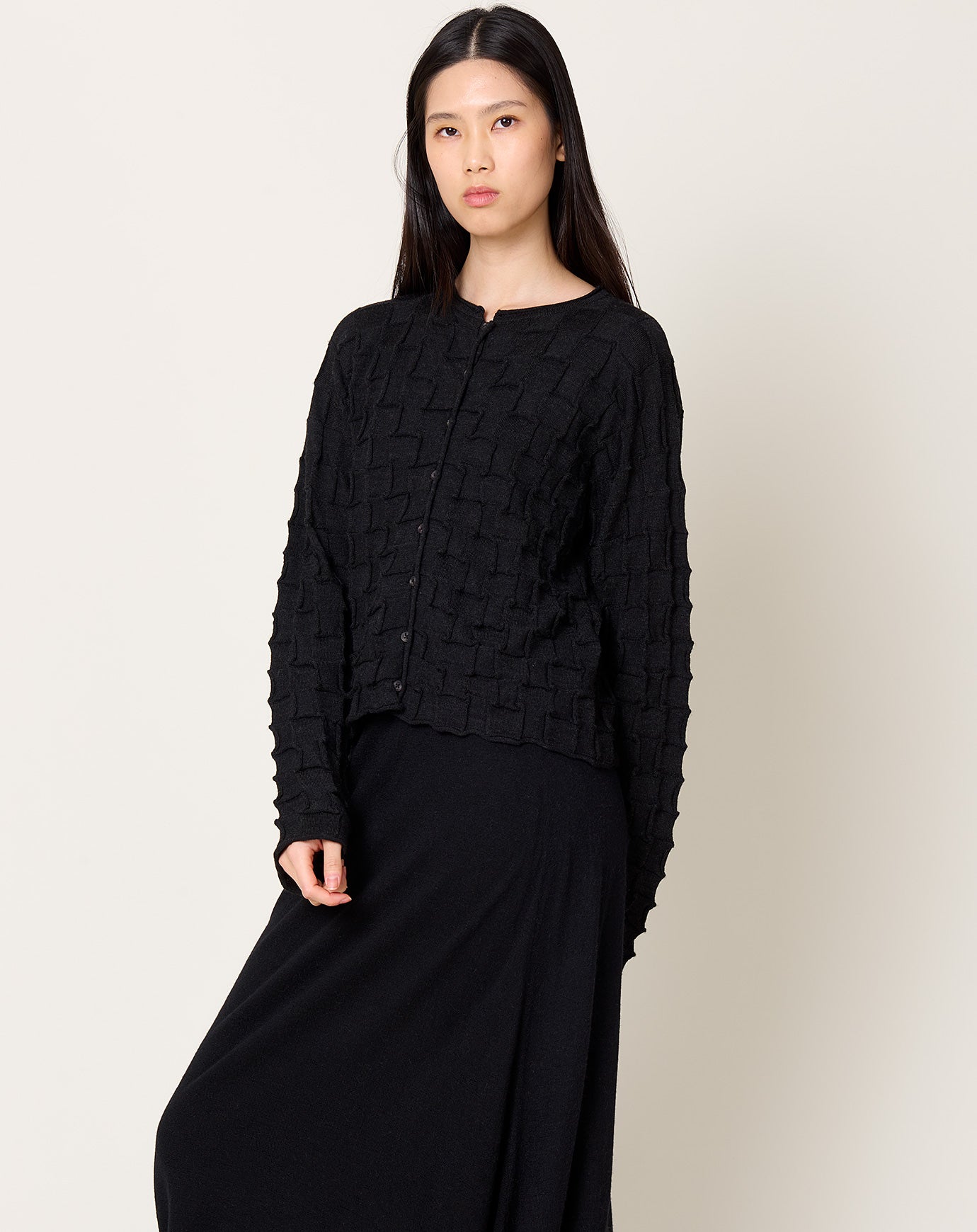 Lauren Manoogian Inlay Cardigan in Black Melange