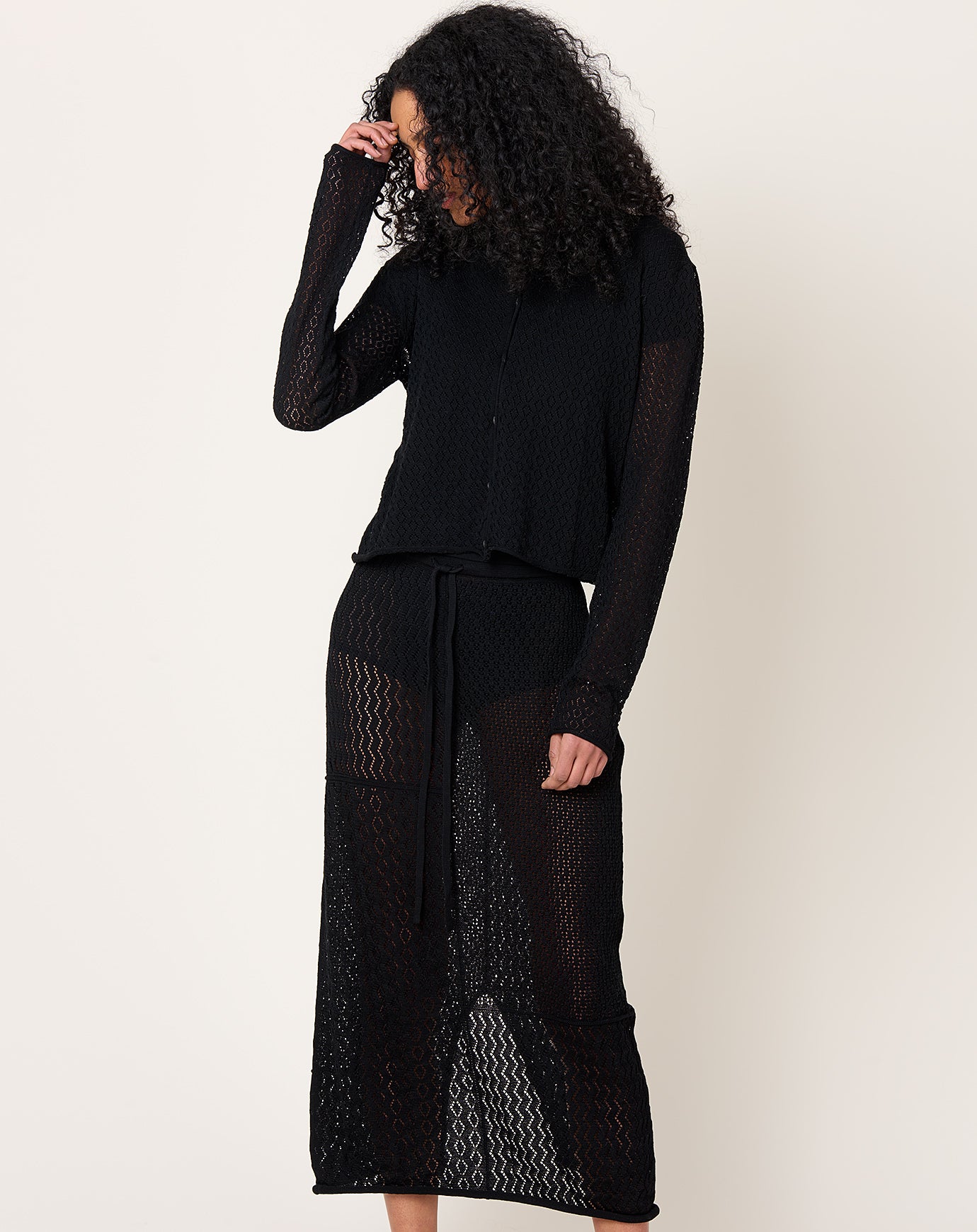 Lauren Manoogian Pointelle Cardigan in Black