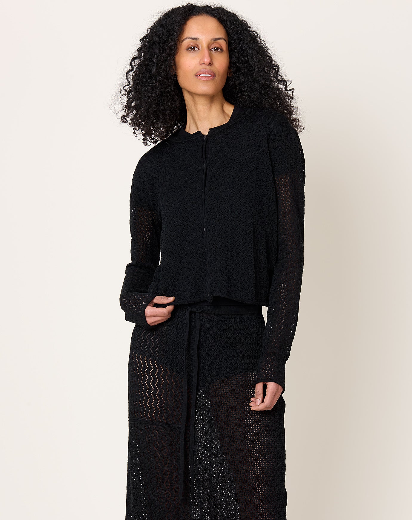 Lauren Manoogian Pointelle Cardigan in Black