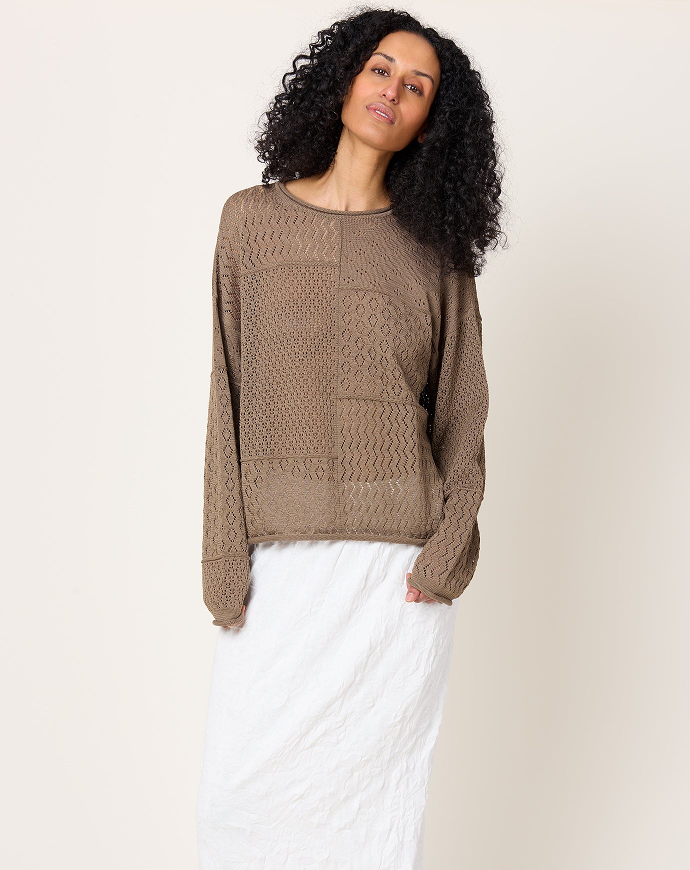 Lauren Manoogian Mix Pointelle Crewneck in Mud