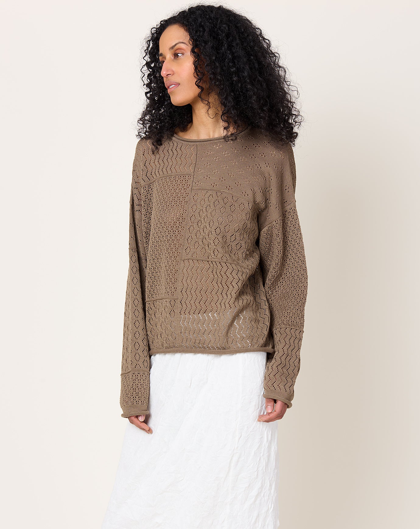 Lauren Manoogian Mix Pointelle Crewneck in Mud