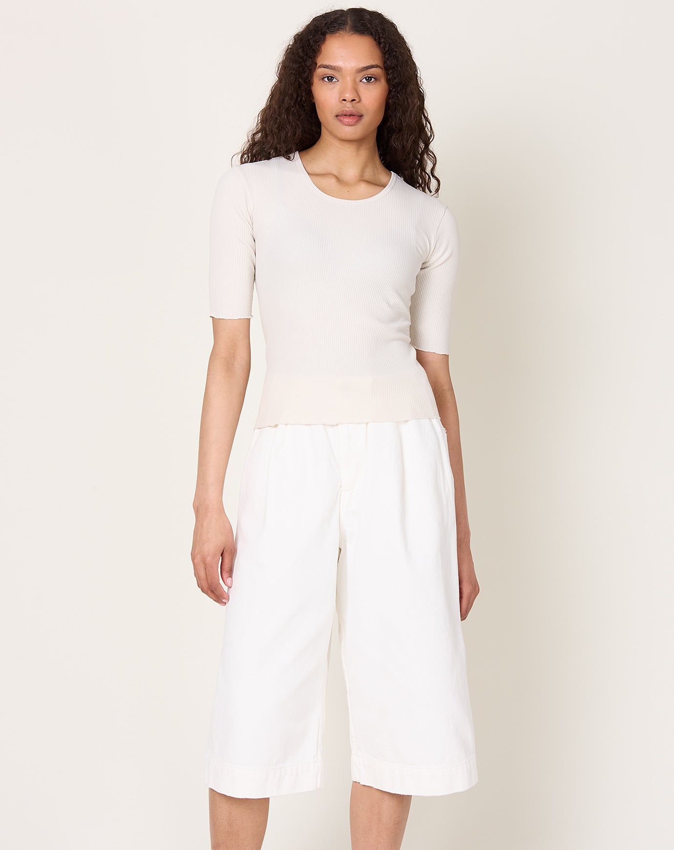 Lauren Manoogian Ruffle Rib Tee in Greige
