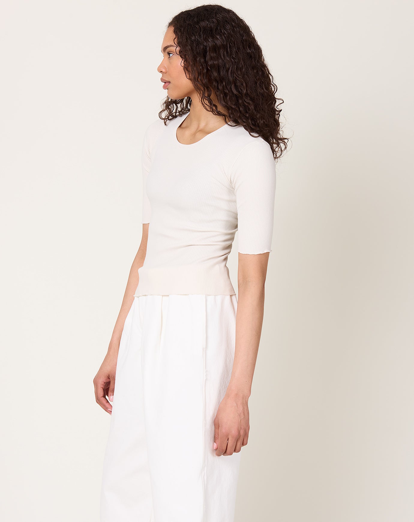 Lauren Manoogian Ruffle Rib Tee in Greige