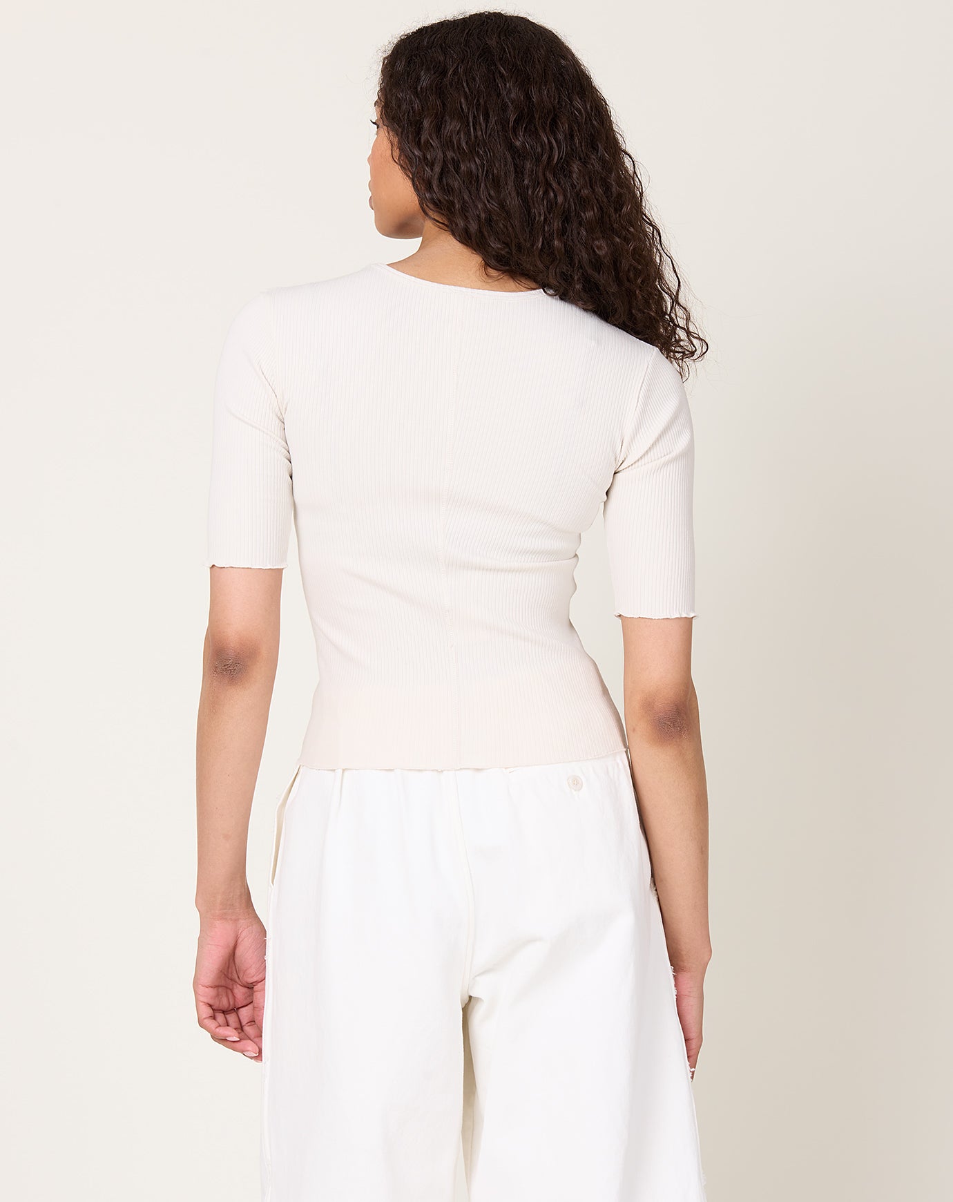 Lauren Manoogian Ruffle Rib Tee in Greige