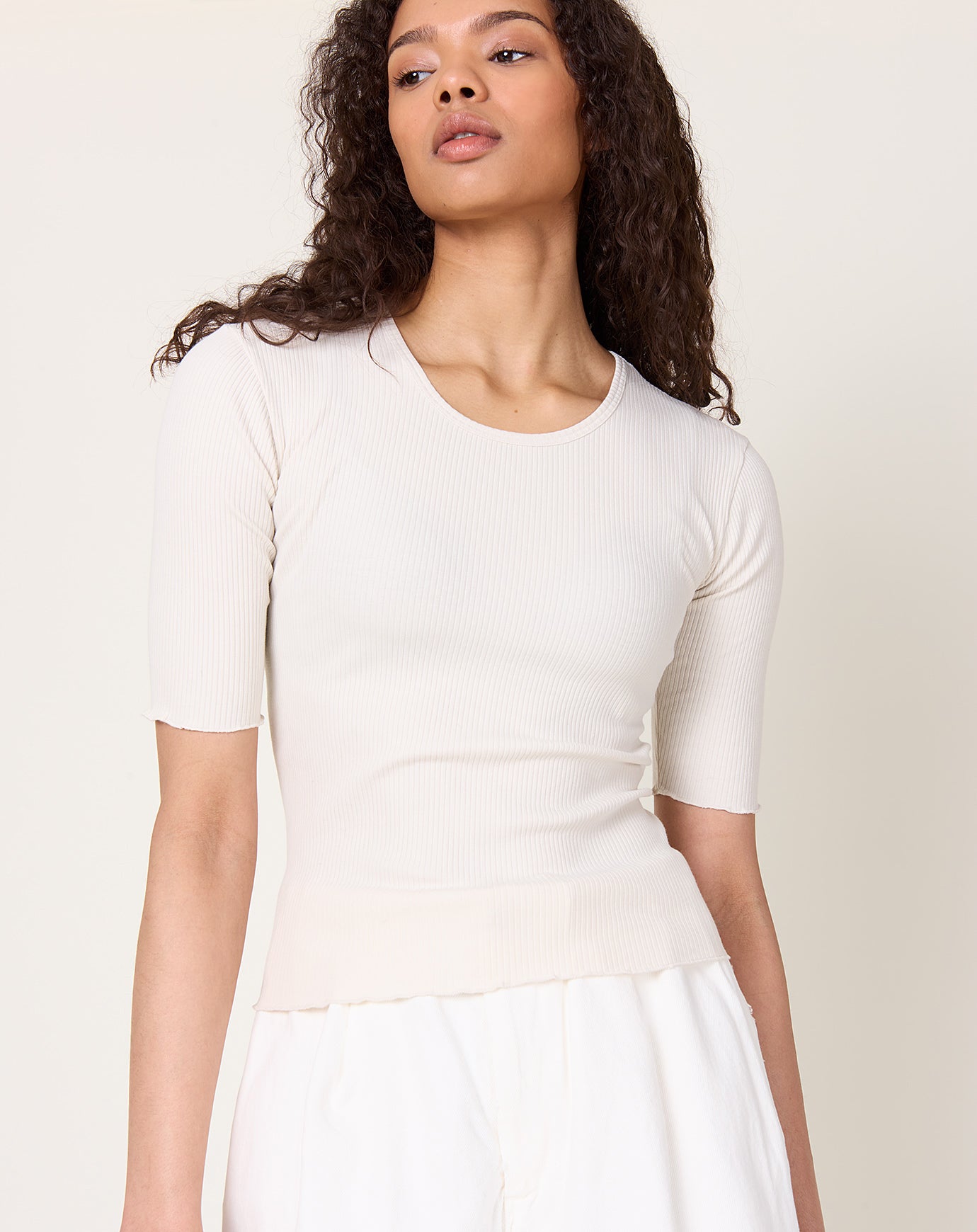 Lauren Manoogian Ruffle Rib Tee in Greige
