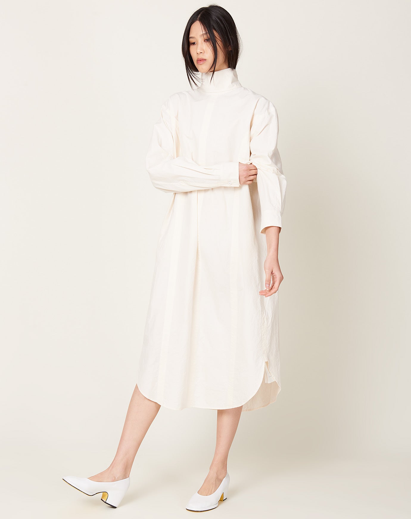 Lauren Manoogian Soft Collar Shirt Dress in Ivory