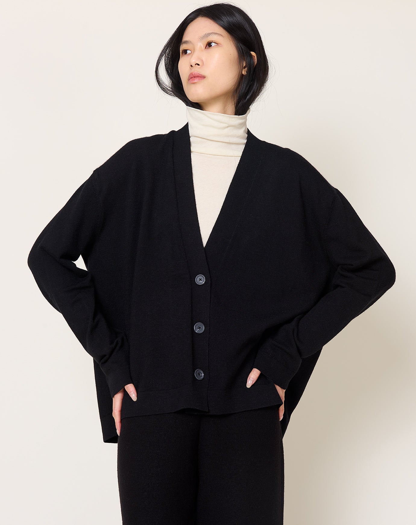 Lauren Manoogian Soft Low Button Cardigan in Black